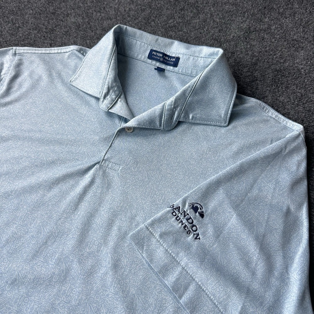 Peter Millar Crown Crafted Polo Shirt Mens L Blue Geometric Performance Golf